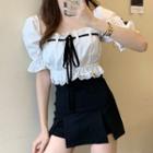 Lace Trim Short-sleeve Blouse / Mini Pencil Skirt