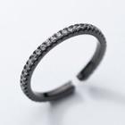 925 Sterling Silver Rhinestone Open Ring S925 Silver Ring - Black - One Size