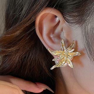 Flower Faux Pearl Stud Earring 1 Pair - Gold & White - One Size