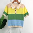 Short Sleeve Color Block Striped Knit Top