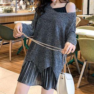 Set: V-neck Sweater + Strappy A-line Dress Set - Sweater - Gray - One Size / Dress - Gray - One Size