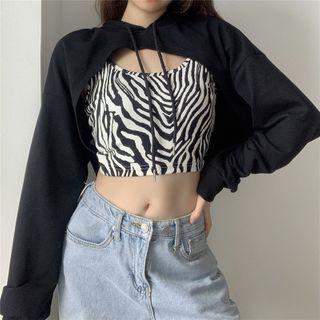 Set: Crop Hoodie + Zebra Print Crop Tank Top