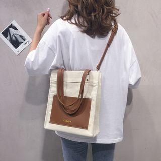 Two-tone Panel Canvas Crossbody Bag