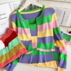 Rainbow-stripe Midi Dress / Open-front Cardigan