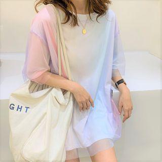 Mock Two-piece Panel Mesh Short Sleeve T-shirt