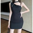 Asymmetric Shoulder Halter Skinny Overall Dress