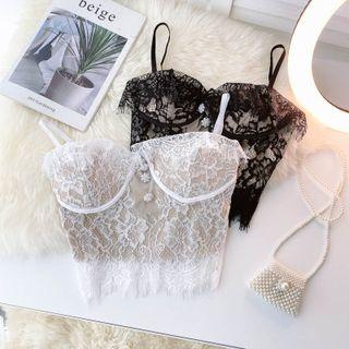 Lace Suspender Cropped Top