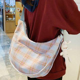 Rabbit Charm Plaid Crossbody Bag