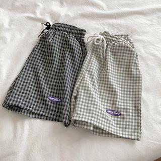High Waist Plaid Loose Fit Shorts