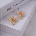 Flower Rhinestone Earring 1 Pair - Stud Earrings - Transparent & Gold - One Size