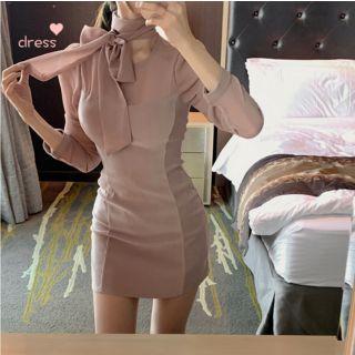 Long-sleeve Plain Chiffon Dress As Shown In Figure - One Size