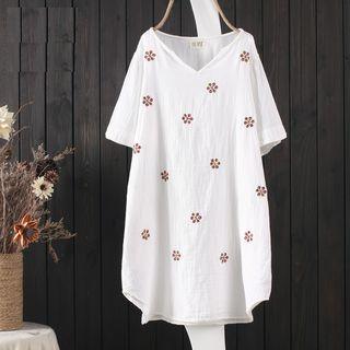 V-neck Embroidered Short-sleeve Dress