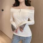 Long-sleeve Off-shoulder Half-zip Top