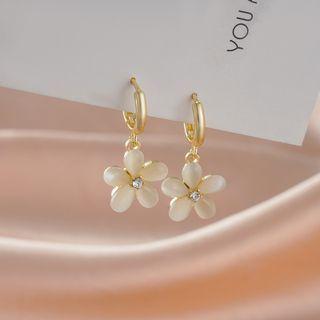 Sterling Silver Cat Eye Stone Flower Drop Earring Ndyz256 - 1 Pair - Gold & Beige - One Size