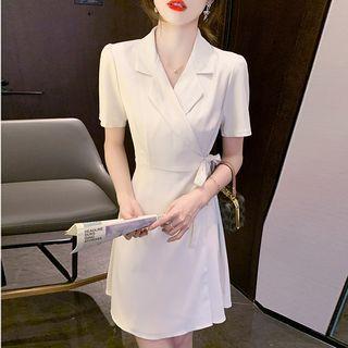 Short-sleeve Plain A-line Blazer Dress