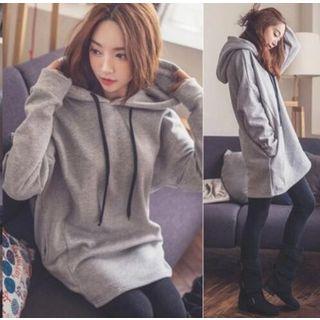 Long-sleeve Hooded Plain Long Top