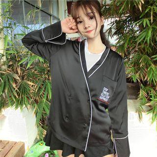 Long-sleeve Double-breasted Lettering Top