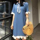 Short-sleeve Frill-trim Mini Collared Dress