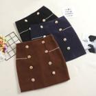 Button-detail Mini Pencil Velvet Skirt