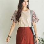 Floral-sleeve T-shirt