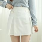 Flap-detail Box-pleat Miniskirt