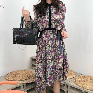 Flower Print Long-sleeve Dress As Shown In Figure - One Size