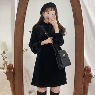 Gold Velvet Medium Long Dress Black - One Size