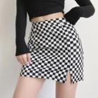 High-waist Plaid Slit Mini Skirt