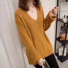 Long-sleeve Plain V-neck Sweater