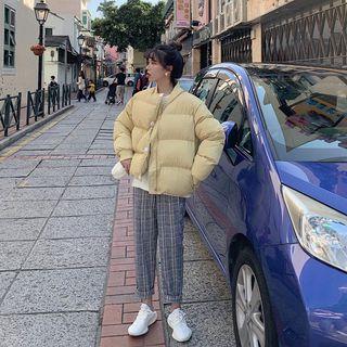 Padded Coat / Plaid Straight-cut Pants