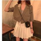 Double-breasted Elbow-sleeve Cropped Blazer / Mini Pleated Skirt