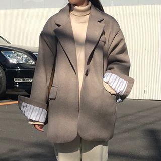 Notch-lapel Buttoned Jacket Oatmeal - One Size