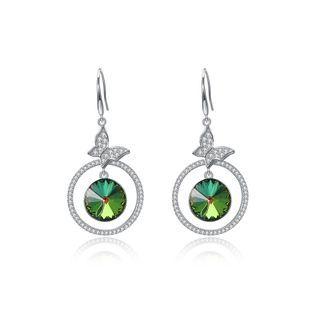925 Sterling Silve Elegant Noble Romantic Sweet Butterfly Earrings With Green Austrian Element Crystal Silver - One Size