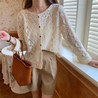 Long-sleeve Buttoned Knit Lace Top