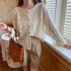 Long-sleeve Buttoned Knit Lace Top
