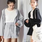 Set: Zipper Boxy Hooded Jacket + High Waist Sport Shorts
