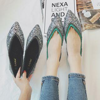 Chain Detail Glittered Pointed Flats