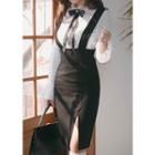 High-waist Slit-front Suspender Dress