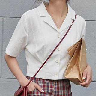 Plain Short-sleeve Shirt Off-white - One Size