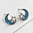 Alloy Moon & Star Earring 1 Pair - With Earring Back - Blue Moon - Silver - One Size