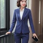 Plain Shirt / Striped Single-button Blazer / Cropped Skinny Pants / High-waist Mini Pencil Skirt