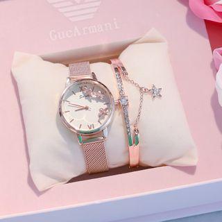 Set: Strap Watch + Rhinestone Bangle