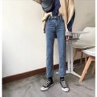 Plain High-waist Slim-fit Cropped Jeans