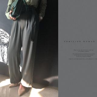 Wide-leg Belted Dress Pants Charcoal Gray - One Size