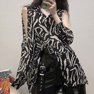 Cutout Long Sleeve Chiffon Shirt