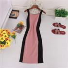 Color Block Sleeveless Sheath Knit Dress