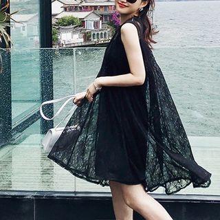 Set: Sleeveless Lace Dress + Slipdress