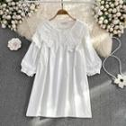 Puff Sleeve Lace Collar Oversized Dress White - One Size