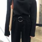Plain Ring-accent Loose-fit Wide-leg Pants