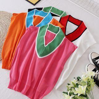 V-neck Color Block Knit Tank Top Top